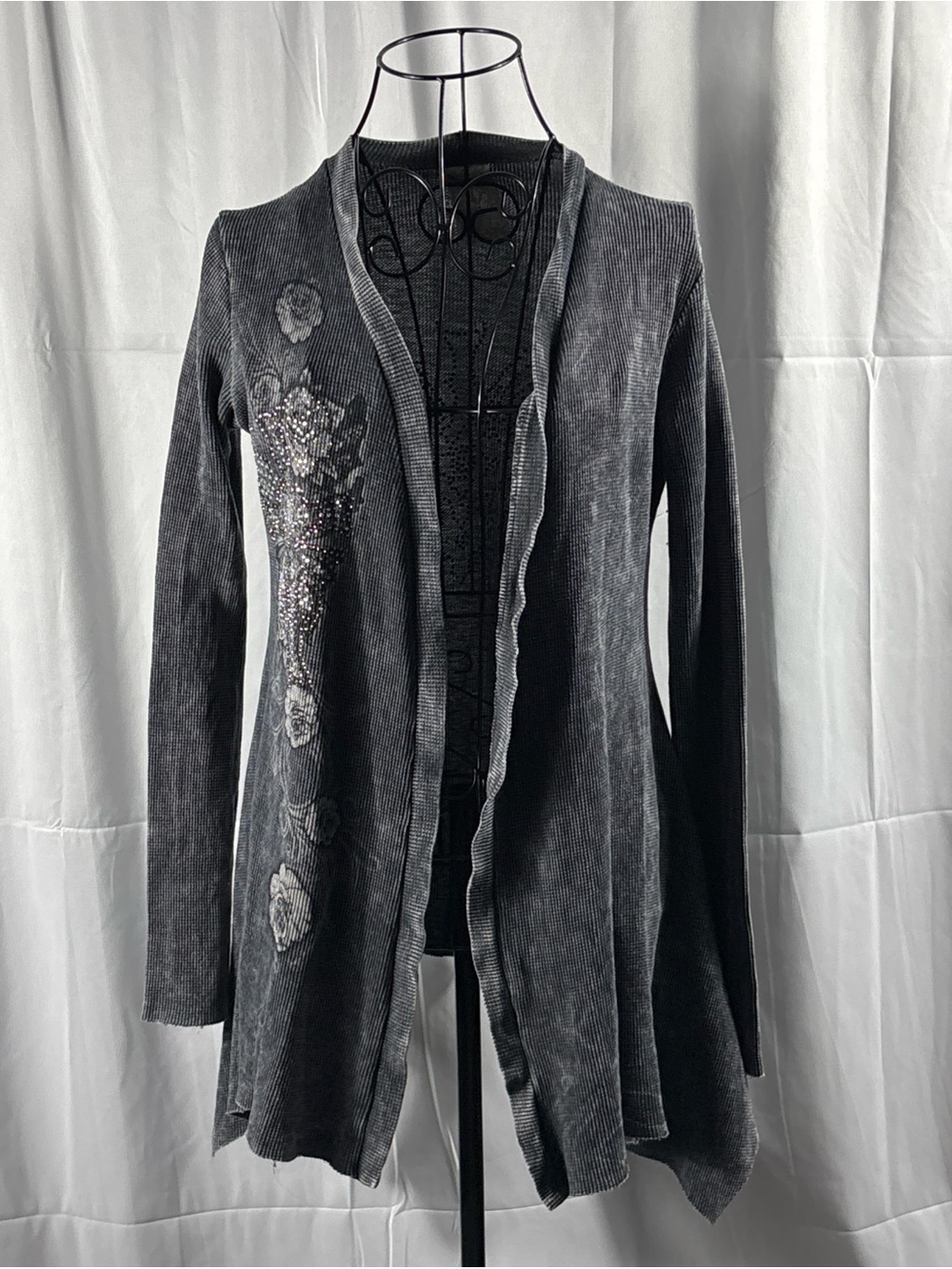 Vocal Gray Embellished Open-Front Cardigan